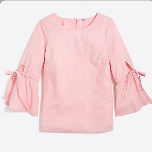 J. Crew Ruffle 3/4 Sleeve Tie Button Pink Blouse - S - Picture 1 of 6